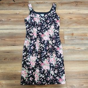 Vintage Laura Ashley Sheath Dress Womens 8 Black Floral Sleeveless Y2k 90s